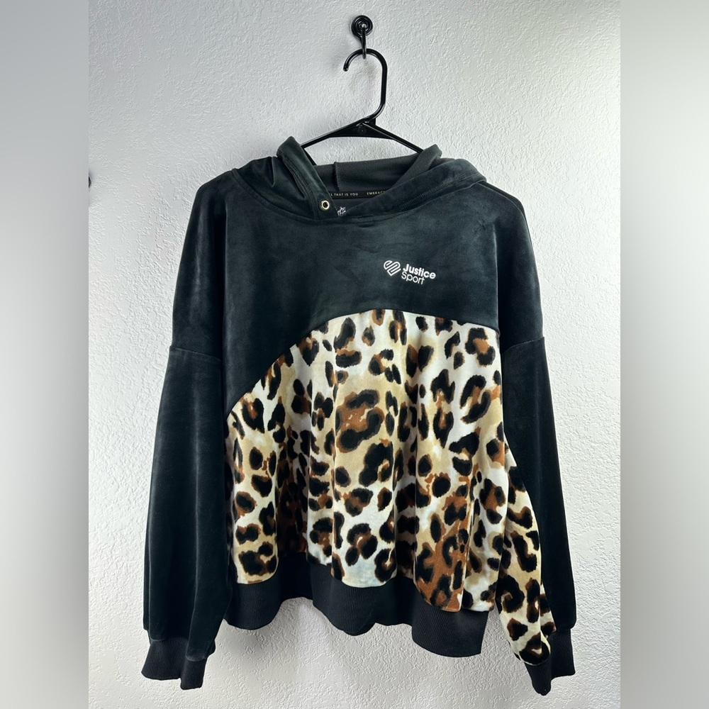 Justice Girls Juniors Leopard Print Velvet Textured Hoodie Size XL Plus